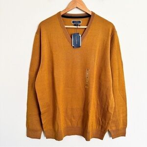 Club Room Men's Merino Wool Long Sleeve V-Neck Pullover Sweater. Size XL Gold